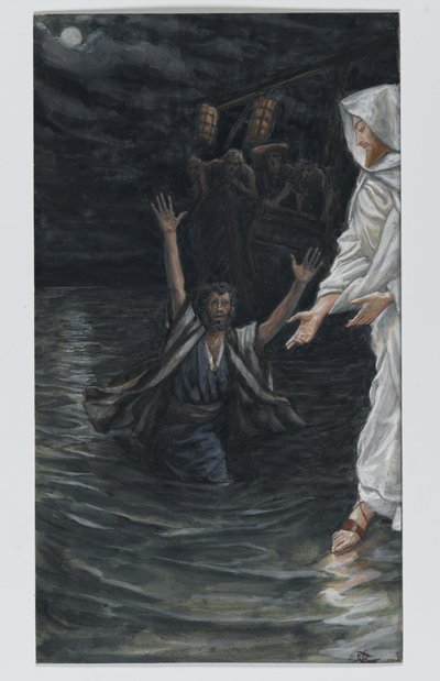 San Pedro camina sobre el mar, ilustración de La vida de nuestro Señor Jesucristo de James Jacques Joseph Tissot