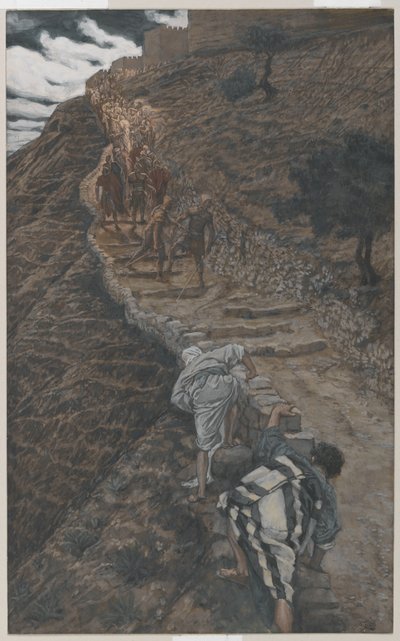San Pedro y San Juan siguen de lejos, ilustración de La vida de Nuestro Señor Jesucristo, 1886-94 de James Jacques Joseph Tissot