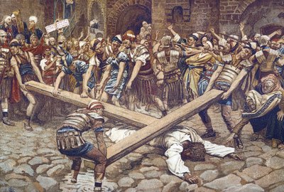 Simón de Cirene obligado a llevar la cruz - de “La vida de nuestro Señor Jesucristo” - 1899 por James Tissot de James Jacques Joseph Tissot