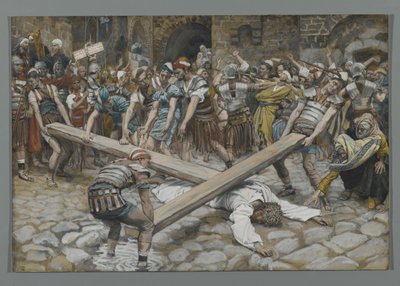 Simón de Cirene obligado a llevar la cruz con Jesús, ilustración de La vida de Nuestro Señor Jesucristo, 1886-94 de James Jacques Joseph Tissot
