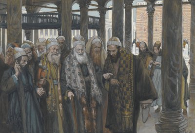 Los sumos sacerdotes toman consejo juntos, ilustración de La vida de Nuestro Señor Jesucristo, 1886-94 de James Jacques Joseph Tissot
