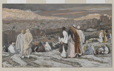 Los discípulos, habiendo dejado su escondite, observan desde lejos con agonía, ilustración de La vida de Nuestro Señor Jesucristo, 1886-94 de James Jacques Joseph Tissot