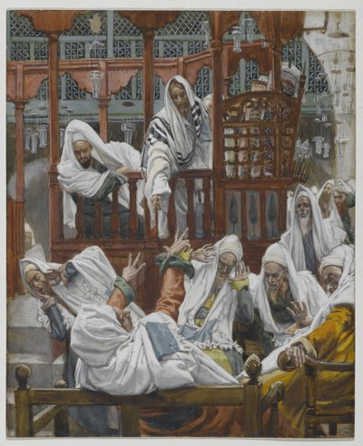 El hombre poseído en la sinagoga, ilustración de La vida de nuestro Señor Jesucristo de James Jacques Joseph Tissot