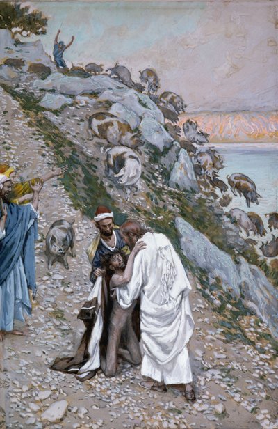 Los Cerdos Arrojados al Mar, ilustración de La Vida de Cristo, c.1886-94 de James Jacques Joseph Tissot
