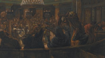 El manto rasgado - Jesús condenado a muerte por los judíos, ilustración de La vida de Nuestro Señor Jesucristo, 1886-94 de James Jacques Joseph Tissot