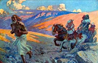 Elías corre delante del carro de Acab - Biblia de James Jacques Joseph after Tissot