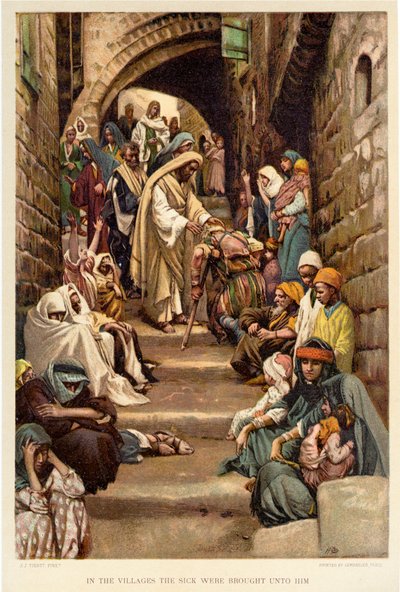 En las aldeas los enfermos fueron traídos a Él - Biblia de James Jacques Joseph after Tissot