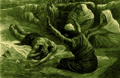 Job acostado en el montón de basura, por Tissot -Biblia de James Jacques Joseph after Tissot