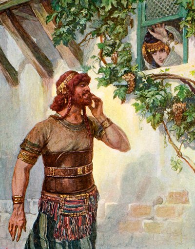 Sansón ve a Dalila en su ventana - Biblia de James Jacques Joseph after Tissot
