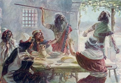 Saúl lanza una jabalina a Jonatán - Biblia de James Jacques Joseph after Tissot