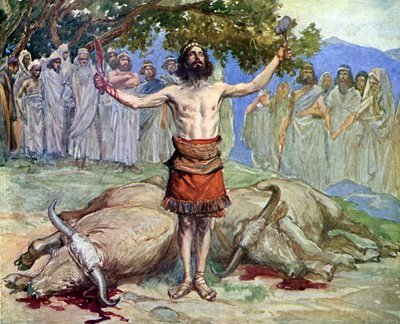 Saúl sacrifica los bueyes por J James Tissot - Biblia de James Jacques Joseph after Tissot