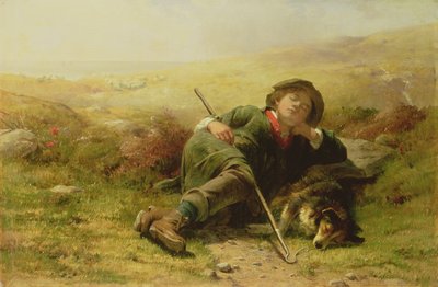 Un pastor y su perro ovejero descuidando su deber, 1851 de James John Hill