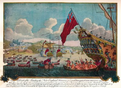 El desembarco de tropas de Nueva Inglaterra en la isla de Cabo Bretón para atacar Louisbourg, 1747 de James L. Brooks