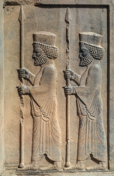Un relieve esculpido en Persépolis. Darío I comenzó a construir su capital ceremonial de... de James L Stanfield