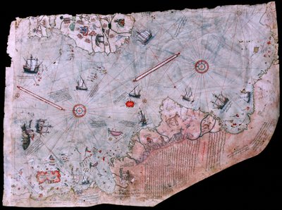 El mapa de Piri Reis Haritasi terminado en 1513. MUSEO DEL PALACIO TOPKAPI, ESTAMBUL, TURQUÍA. de James L Stanfield