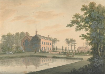 Vista sur de una casa en Ringmer con jardineros trabajando de James Lambert  of Lewes