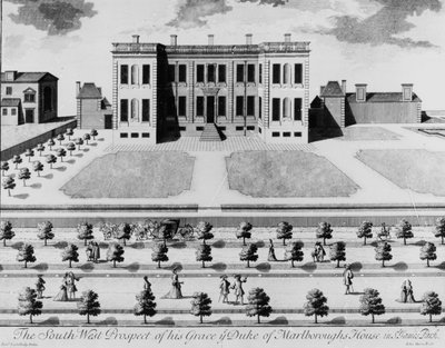 La perspectiva suroeste de la casa de Su Gracia el Duque de Marlborough en el Parque de St. James, grabado por John Harris, 1741 de James Lightbody