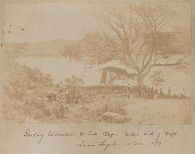 La lectura de un ultimátum a los jefes zulúes en el lado de Natal del Drift Lower Tugela, 11 de diciembre de 1878 de James Lloyd