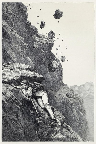 Una Cañoneada en el Matterhorn, de Scrambles entre los Alpes en los años 1860-69, pub. 1871 de James Mahoney