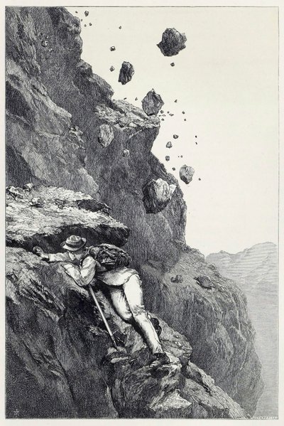 Una cañonada en el Matterhorn, de Escaramuzas entre los Alpes en los años 1860 - 69, pub. 1871 de James Mahoney