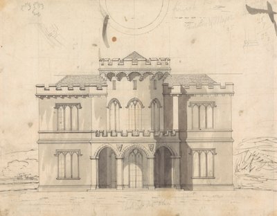 Dibujo preparatorio para el diseño 10, Lámina 7 de la Colección de diseños de retiros rurales de James Malton
