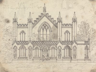 Dibujo preparatorio para el diseño 14, lámina 11 de la Colección de diseños de retiros rurales de James Malton