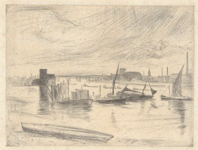 Battersea Dawn (Cadogan Pier), from the Thames Set (Una serie de dieciséis grabados de escenas en el Támesis y otros temas) de James Abbott McNeill Whistler