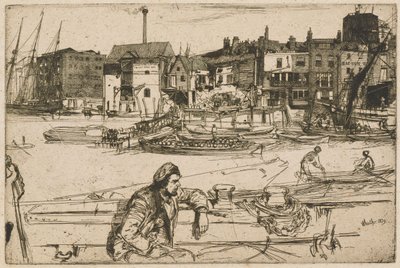El muelle del León Negro, de la serie «El Támesis» (una serie de dieciséis grabados que representan escenas del Támesis y otros temas) de James McNeill Whistler