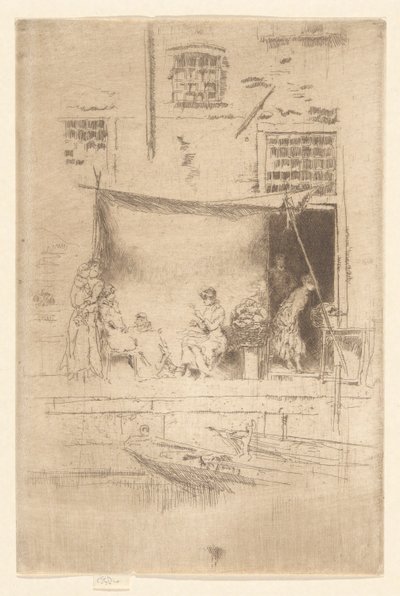 Puesto de frutas, del segundo conjunto de Venecia (un conjunto de veintiséis aguafuertes) de James Abbott McNeill Whistler