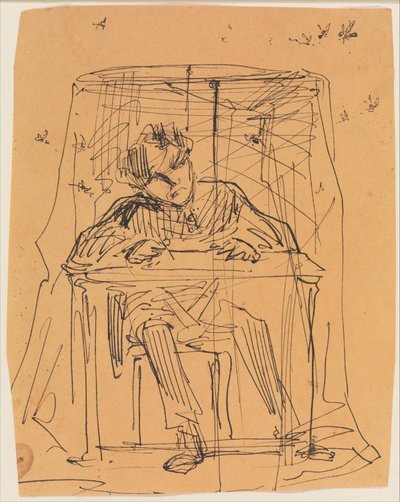 Hombre a la mesa bajo una mosquitera (de un cuaderno de bocetos) de James McNeill Whistler