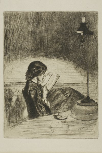 Leyendo a la luz de la lámpara de James Abbott McNeill Whistler