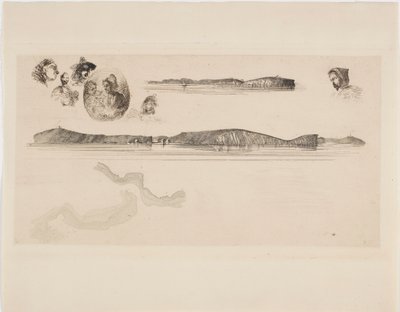 Bocetos en la placa de la encuesta costera de James Abbott McNeill Whistler