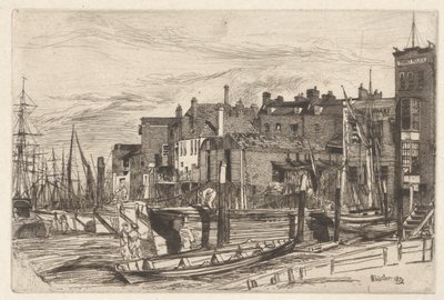 Thames Police (Wapping Wharf), from the Thames Set (Una serie de dieciséis grabados de escenas en el Támesis y otros temas) de James Abbott McNeill Whistler
