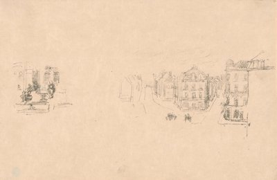 Dos bocetos de prueba: A. Grande Rue, Dieppe; B. Un interior de James McNeill Whistler