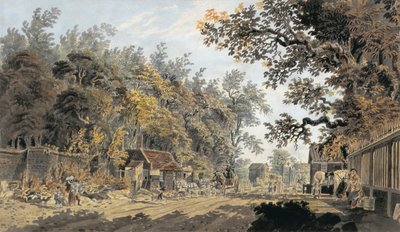 Carruaje y cuatro llegando a una puerta de peaje, Londres de James Miller