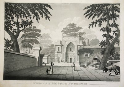 Vista de una mezquita en Chunar, pub. 1810 grabado de James Moffat