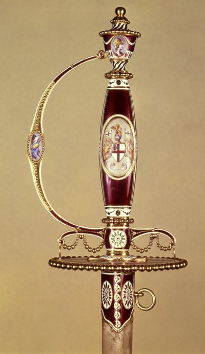 Empuñadura de una espada presentada al Coronel James Hartley (1745-99) por la Compañía de las Indias Orientales, montada por James Morisset (c.1766-c.1800) c.1780 de James Morisset