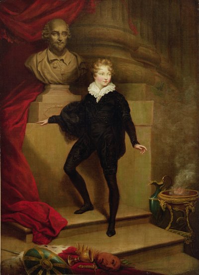 Maestro Betty como Hamlet ante un busto de Shakespeare, c.1804-06 de James Northcote