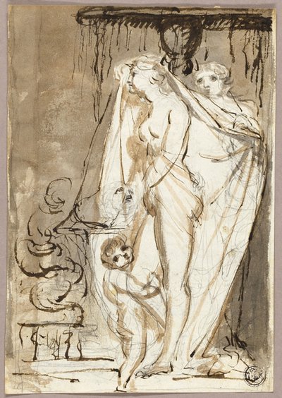 Escultor desnudando escultura de una mujer y un niño de James Northcote
