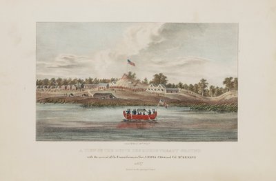 Vista del Tratado de Butte Des Morts; con la llegada de los comisionados, el Gobernador Lewis Cass y el Coronel McKenny, de The Aboriginal Portfolio. de James Otto Lewis