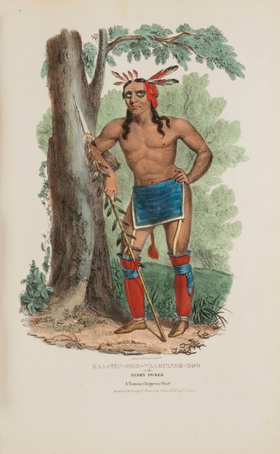 KAA-NUN-DER-WAAGUINSE-ZOO o el Recolector de Bayas; Un Famoso Jefe Chippewa, de The Aboriginal Portfolio de James Otto Lewis