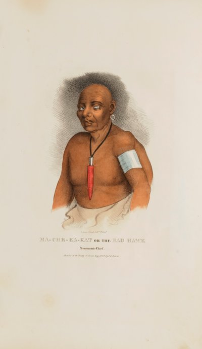 MA-CHE-KA-KAT o el Halcón Malo; Un Jefe Monomonie, de The Aboriginal Portfolio de James Otto Lewis