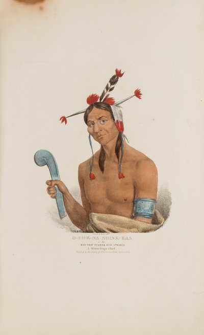 O-CHE-NA-SHINK-KAD or the Man that Stands and Strikes; A Winnebago Chief, extraído de The Aboriginal Portfolio de James Otto Lewis