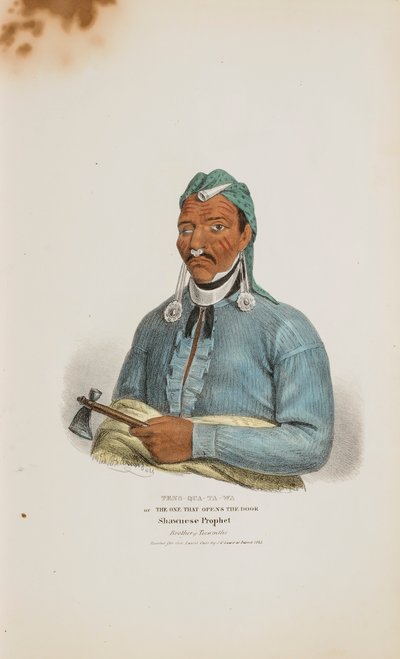 TENS-QUA-TA-WA o El que abre la puerta; Profeta Shawnese (Hermano de Tecumthe), de La cartera aborigen. de James Otto Lewis