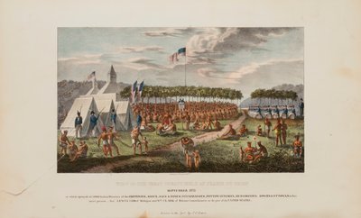 Vista del Gran Tratado celebrado en Prairie Du Chien, septiembre de 1825, de The Aboriginal Portfolio de James Otto Lewis