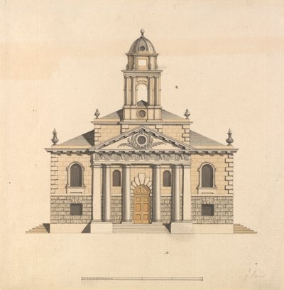 Diseño para una iglesia: Alzado de la fachada oeste de James Paine