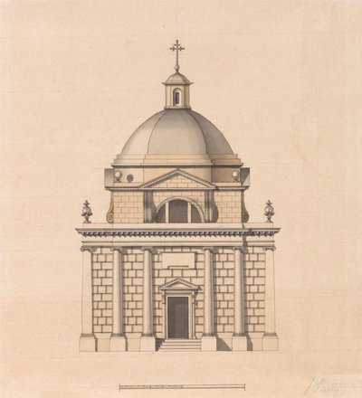 Diseño de un templo de planta cuadrada con cúpula: Alzado de James Paine