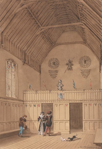 Sala Raftered con figuras vestidas a la usanza del siglo XVI de James Pattison Cockburn