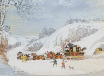 Un Correo en Nieve Profunda, grabado por George Hunt de James Pollard