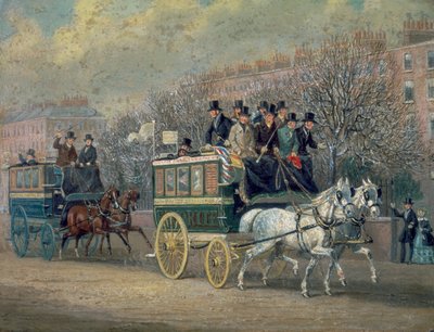 Una escena callejera con dos ómnibus, 1845 de James Pollard